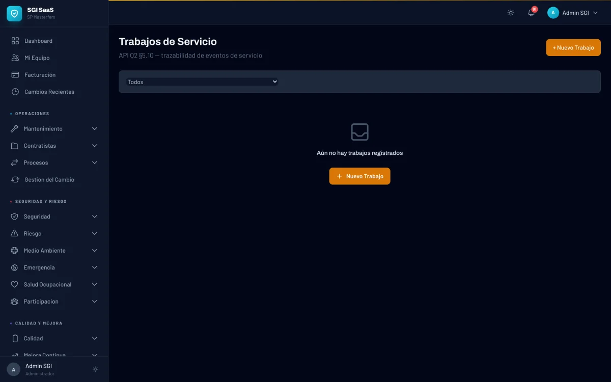 Listado de trabajos de servicio