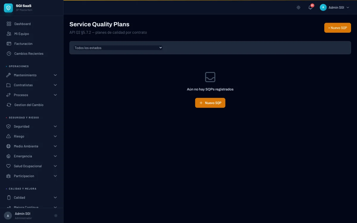 Listado de Service Quality Plans