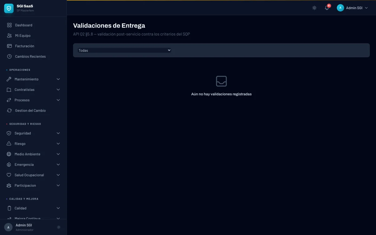 Listado de validaciones de entrega