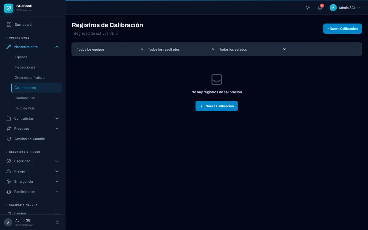 Listado de calibraciones