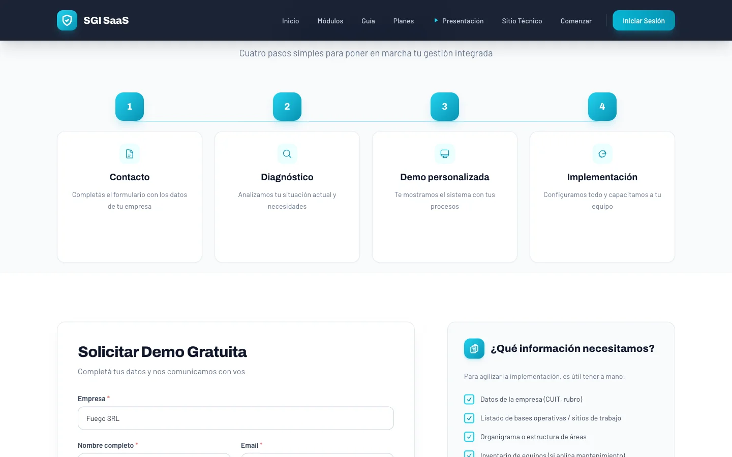 Formulario de contacto completado por Fuego SRL