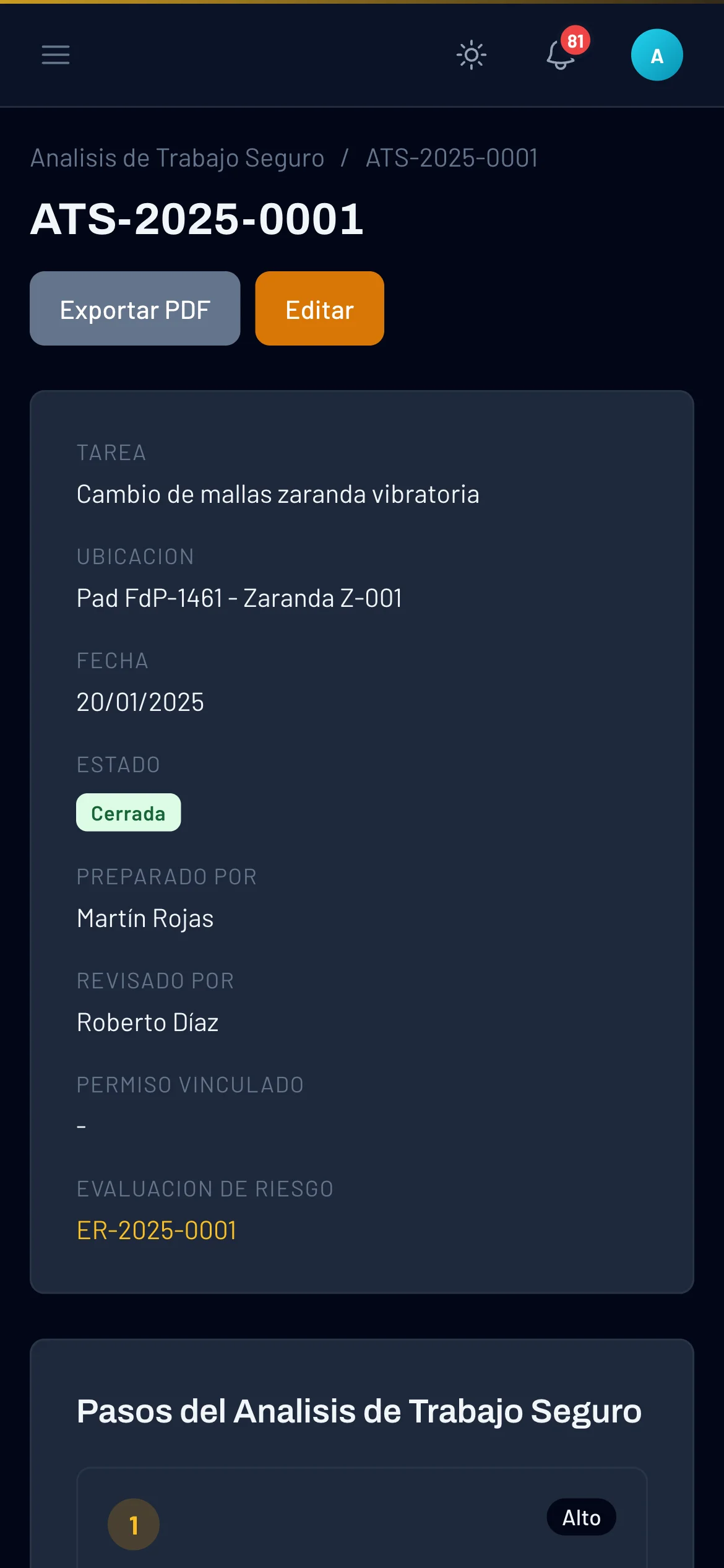 Vista movil del ATS con codigo QR para firma digital