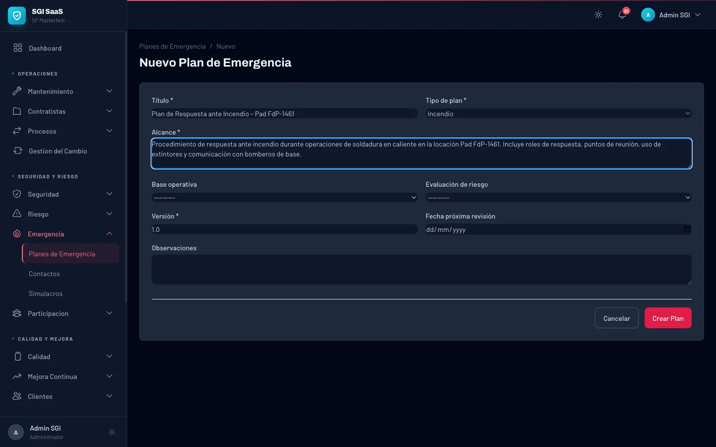 Plan de emergencia para incendio en locacion petrolera