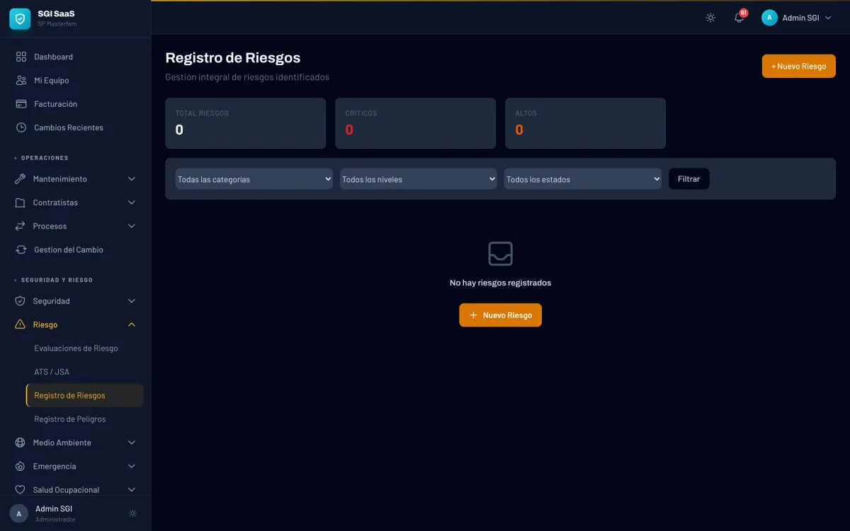 Registro centralizado de riesgos