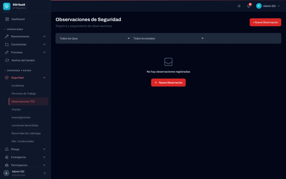 Listado de observaciones TOS