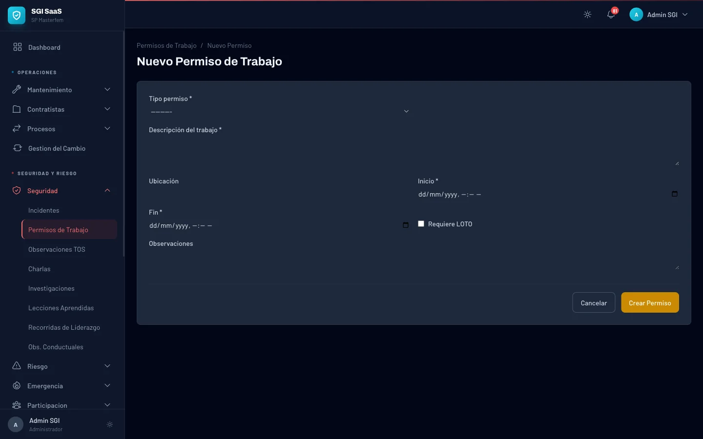 Formulario de nuevo permiso de trabajo