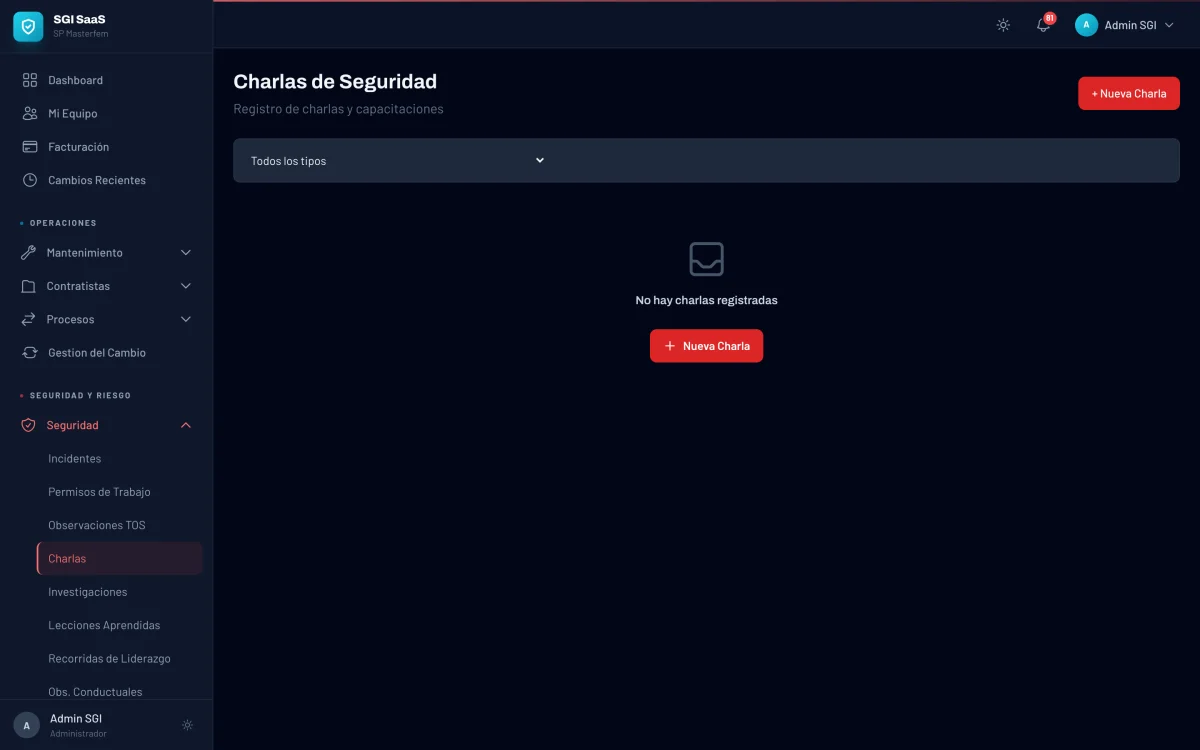 Historial de charlas de seguridad registradas